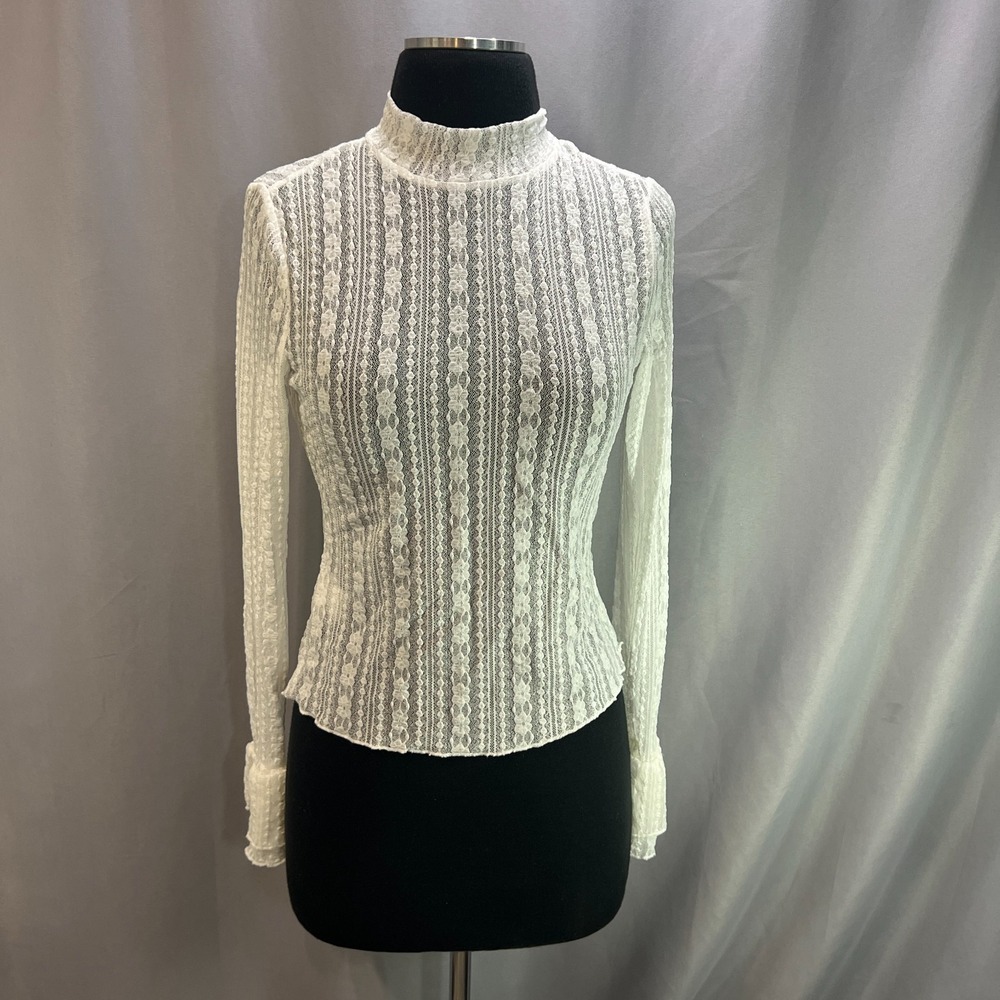 Rockin' C Sheer Lace Blouse Top Womens Medium White Layering Piece Bell Sleeves